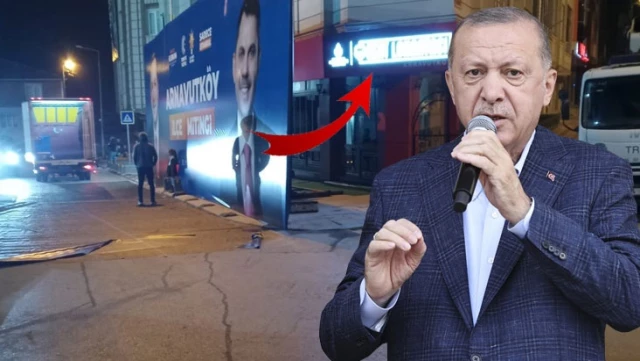 Cumhurbaşkanı Erdoğan’ın ilçedeki mitingi öncesi ‘Kent lokantası’ dev afişle kapatıldı