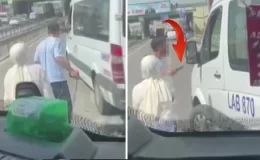 Minibüs şoförü tartıştığı sürücüye bıçak çekti, sakinleştirmeye çalışan kadına tekme attı