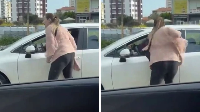 Trafikte kadın kavgası! Hemcinsini çocuğunun gözü önünde darbetti