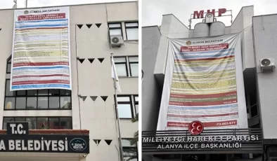 CHP’nin belediye binasına astığı borç afişine MHP’den alacak afişli cevap