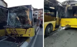 İstanbul’da facianın eşiğinden dönüldü! Gaz pedalı takılı kalan İETT otobüsü duraktaki otobüslere çarptı