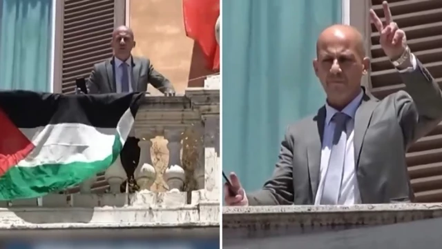 İtalya’da eski milletvekili meclisin balkonuna Filistin bayrağı asıp bağırdı: 35 bin kişi öldü artık yeter