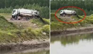 Skandal görüntü! Düzce Gölyaka Belediyesi’ne ait araç lağım suyunu Melen Çayı’na boşalttı
