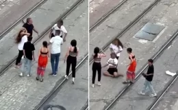 Antalya’da 4 kadın tramvay yolunda kavga etti