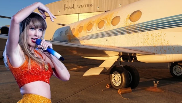 Havalimanına giren iklim aktivistleri, şarkıcı Taylor Swift’in uçağını boyadı