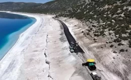 Salda Gölü’nün kıyısına asfalt yol yapıldı