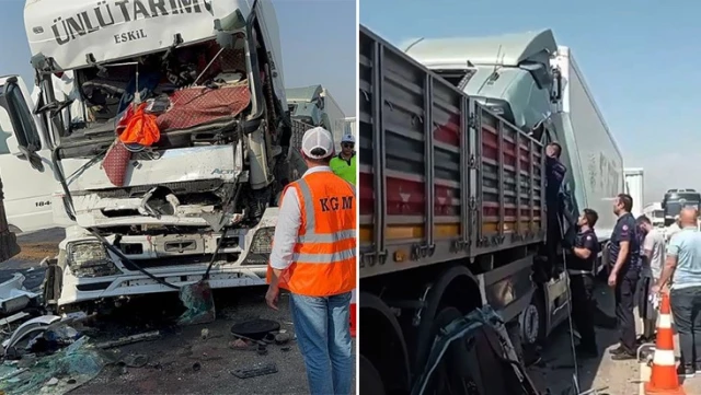 5 tır ve 2 kamyonet çarpıştı! Feci kazada 1 kişi hayatını kaybetti