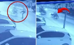 “Dur” ihtarına uymayan motosikletli, polise çarptı! Hareketli anlar kamerada