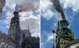 Fransa’da Orta Çağ’dan kalma Rouen Katedrali’nde yangın çıktı