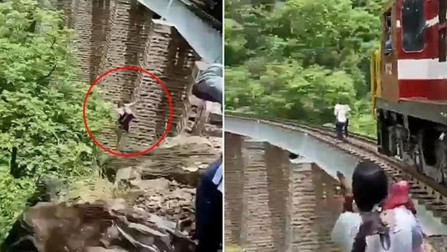 Hindistan’da demiryolu köprüsünün üstünde fotoğraf çeken çift, trenin altında kalmamak için 27 metre yükseklikten atladı