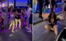 İki İngiliz kadın turist, bir erkek için cadde ortasında kavga etti, çevredekiler ayırmak yerine izledi