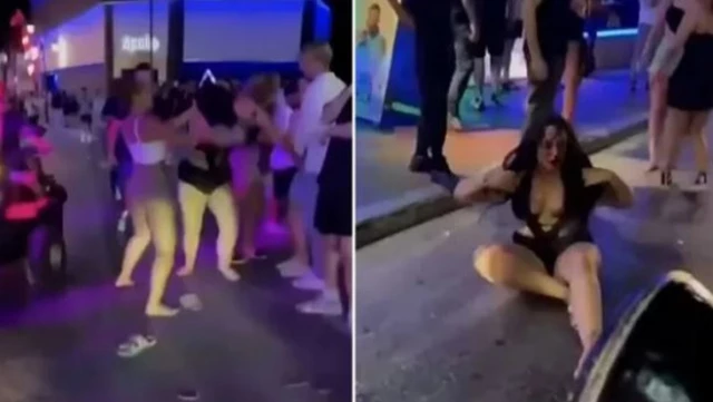 İki İngiliz kadın turist, bir erkek için cadde ortasında kavga etti, çevredekiler ayırmak yerine izledi