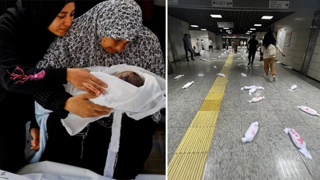 İsrail’in kanlı katliamına yürek yakan protesto! Marmaray istasyonu “Kanlı bebekler” ile dolu taştı