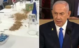 Netanyahu, ABD’de hak ettiği gibi karşılandı! Masaya kurt, hamam böceği, solucan döktüler