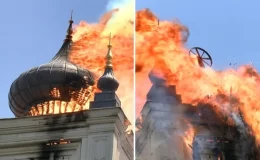 Sağlık Bilimleri Üniversitesi’nde yangın! Tarihi binanın kubbesi alev alev yanarak çöktü