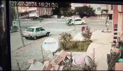 Sivas’ta otomobil ile çarpışan bisikletlinin metrelerce savrulduğu anlar güvenlik kamerasına yansıdı