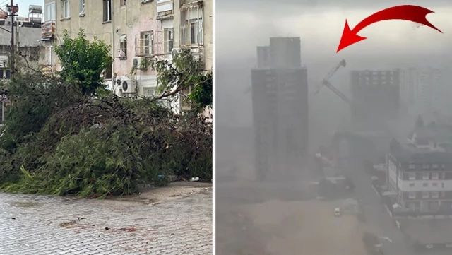 Vinç böyle devrildi! Adana’da şiddetli yağmur ve rüzgar hayatı felç etti