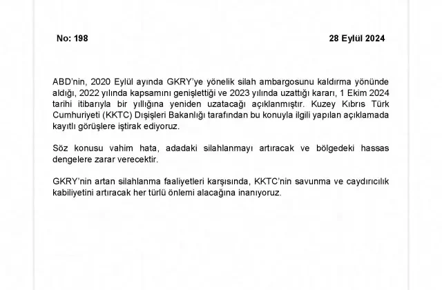 ABD’nin GKRY’ye Yönelik Silah Ambargosu Bir Yıl Daha Uzatıldı