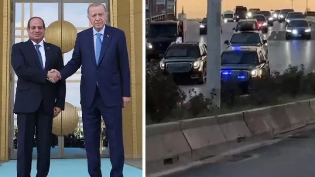 Görüntüler viral oldu! İşte Cumhurbaşkanı Erdoğan’ın Sisi’yi havalimanına bıraktığı konvoy