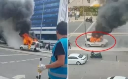 Kartal’da adliye önüne getirdiği aracını ateşe verdi: Yurtdışından geliyorum, 2 sene kesilmiş cezam var