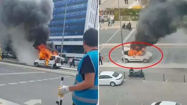 Kartal’da adliye önüne getirdiği aracını ateşe verdi: Yurtdışından geliyorum, 2 sene kesilmiş cezam var