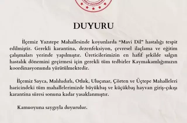 Adana’da Mavi Dil Hastalığı Nedeniyle Karantina