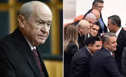 Kürsüde başka Meclis’te başka! Bahçeli, topa tuttuğu Özgür Özel’le tokalaştı