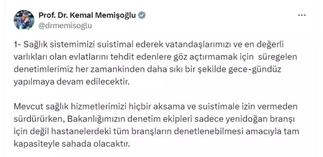 Sağlık Bakanı Memişoğlu’ndan Denetim ve Reform Vurgusu