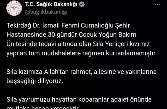 Sıla’nın Ölümü Üzerine Sağlık Bakanlığı’ndan Açıklama