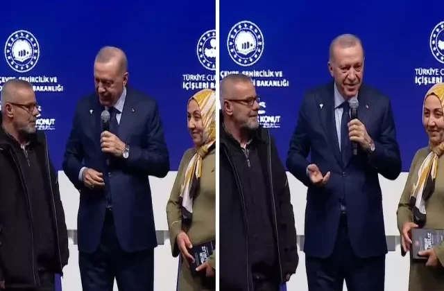 Cumhurbaşkanı Erdoğan, sahneye çağırdığı depremzedenin mesleğini duyunca kayıtsız kalamadı