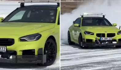 Kenan Sofuoğlu’nun 5 yaşındaki oğlu, karlı zeminde drift attı