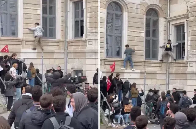 Güvenlik bina kapılarını kilitledi, öğrenciler eylem için camlardan çıktı