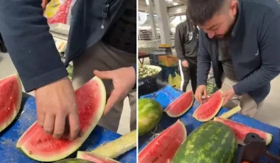 Çürümüşlük toplumu esir almış! Pazarcının karpuz hilesi böyle kayda alındı