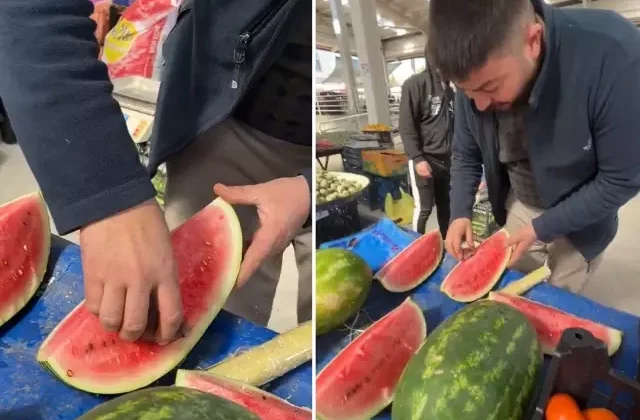 Çürümüşlük toplumu esir almış! Pazarcının karpuz hilesi böyle kayda alındı