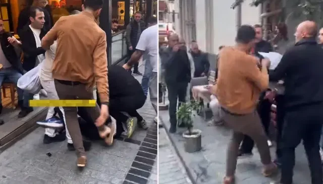 Esnaf, yere yatırdığı kişiyi acımasızca dövdü