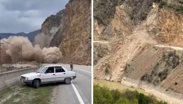 Gümüşhane’de heyelan meydana geldi, yol ulaşıma kapandı