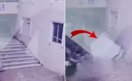 Kumburgaz’da bina duvarlarının yıkılma anı kamerada