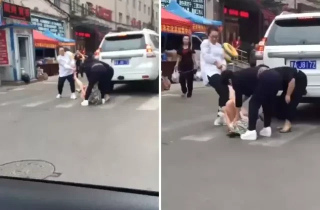 Aldatılan kadın, kocasının metresine cadde ortasında sladırdı