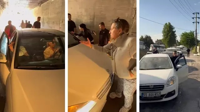 Birbirine yol vermeyen inatçı sürücüler trafiği kilitledi