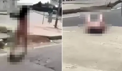 Caddenin ortasında çırılçıplak yürüdü, sonra kaldırıma uzandı