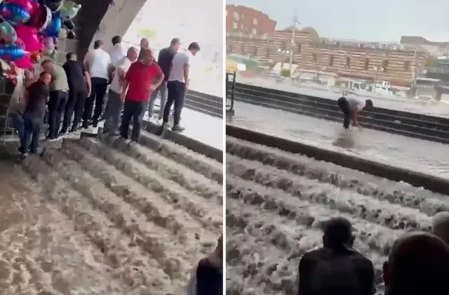 Diyarbakır’da dolu ve sağanak hayatı felç etti! Ulu Cami şelaleye döndü