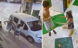 Fethiye’de akaryakıt istasyonunda bir kadına şiddet kamerada