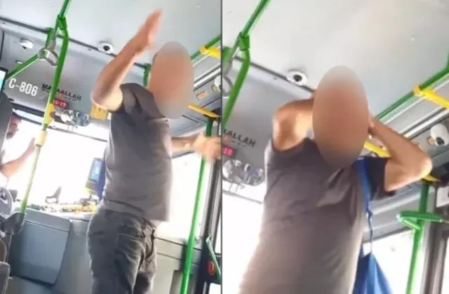 İki öğrenciyi otobüste taciz etti, yakalanınca kendini tokatladı