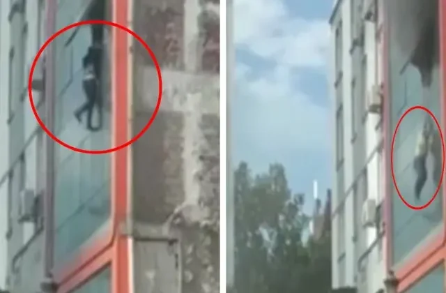 İş merkezinde yangın çıktı, işçiler camdan atlayarak kurtulmaya çalıştı