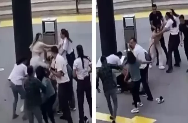 Kadınlar arasında AVM önünde tekme tokat kavga