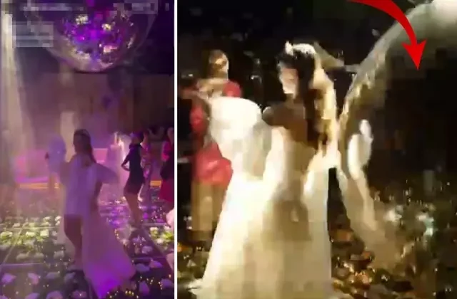 Kına gecesinde dev disko topu gelinin üzerine böyle düştü