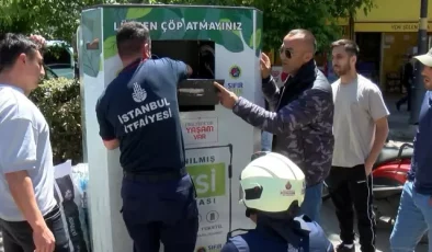 Küçük çocuk kıyafet kumbarasında mahsur kaldı