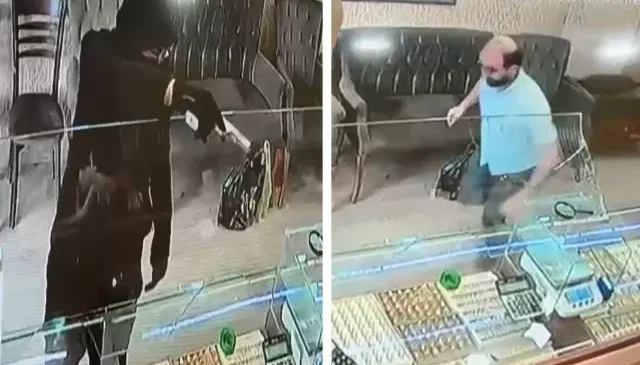 Kuyumcudaki silahlı soygun girişimini sandalye fırlatarak engelledi