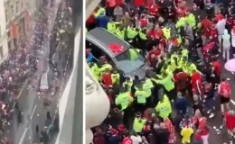 Liverpool’un şampiyonluk kutlamalarında kalabalığın arasına araç daldı