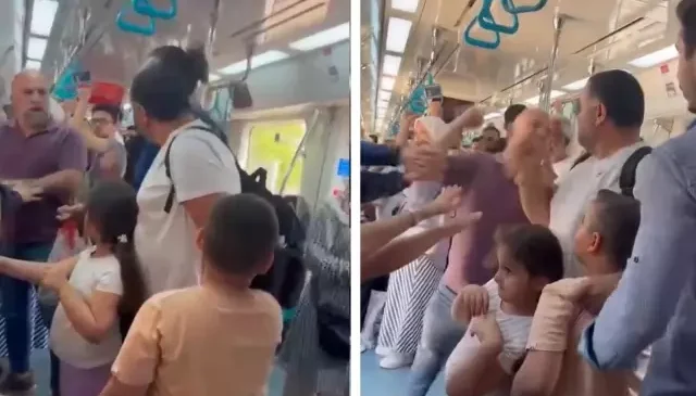Marmaray’da iki küçük çocuğunun yanında darbedildi
